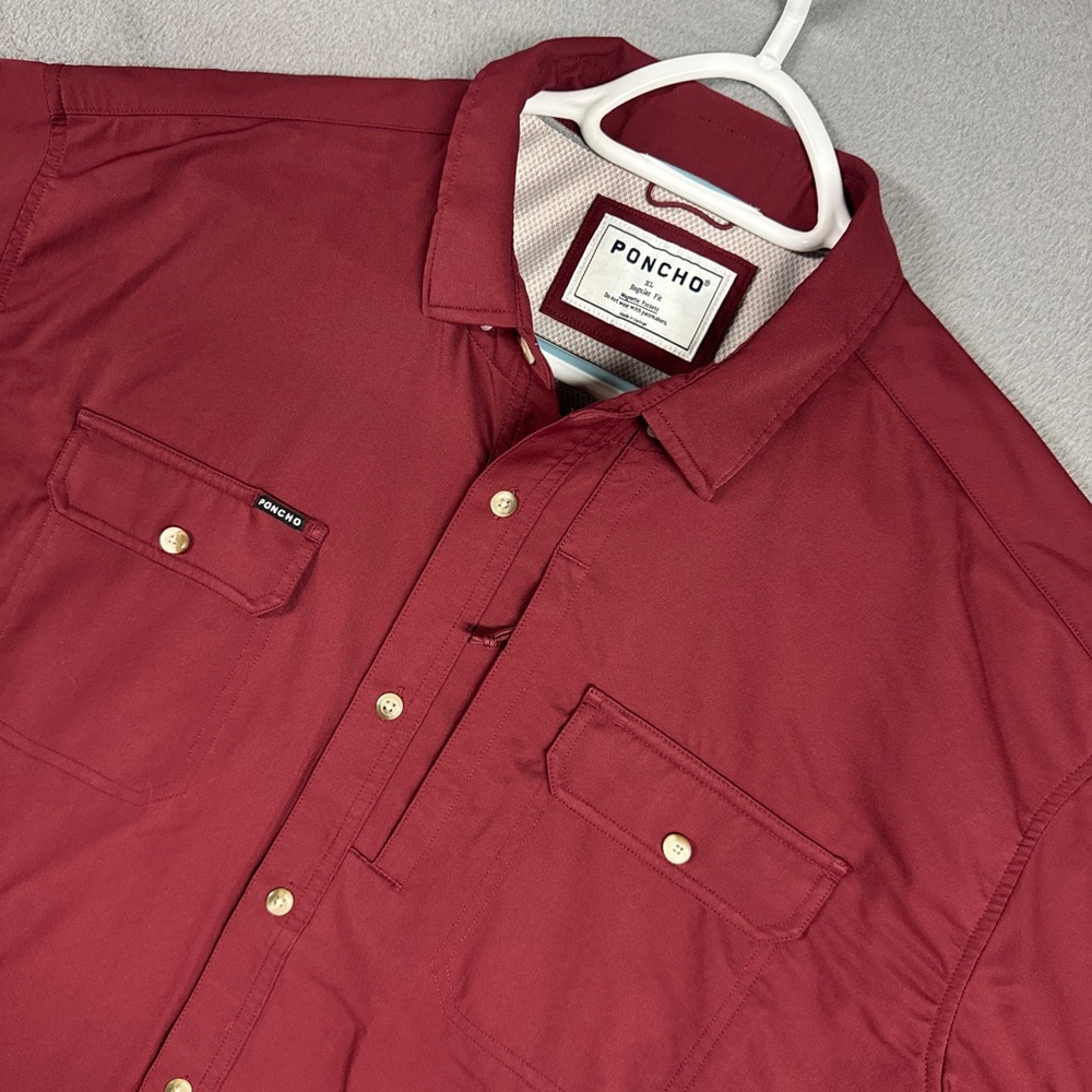 Poncho Shirt Mens XL Maroon Regular Fit Magnetic Pocket Short Sleeve Outdoor